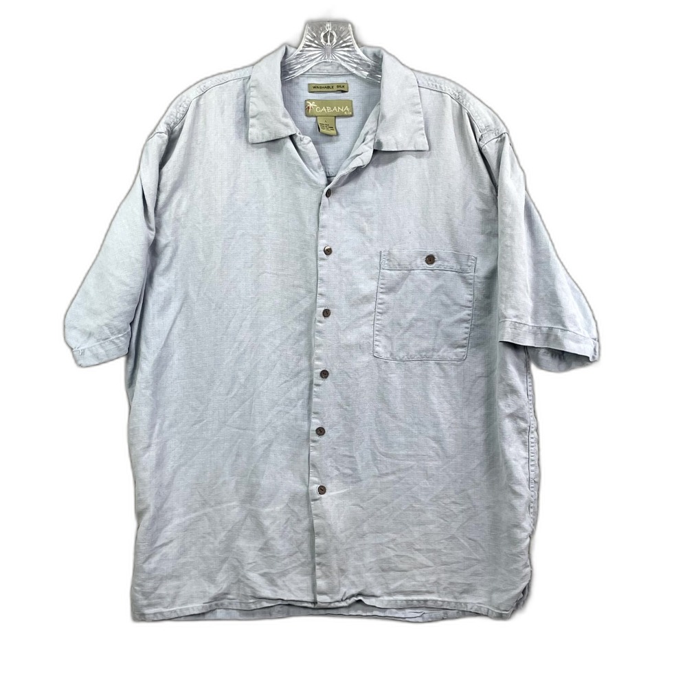 Cabana Washable Silk Shirt Mens Large Gray Short Sleeve Academia Corpore Grunge